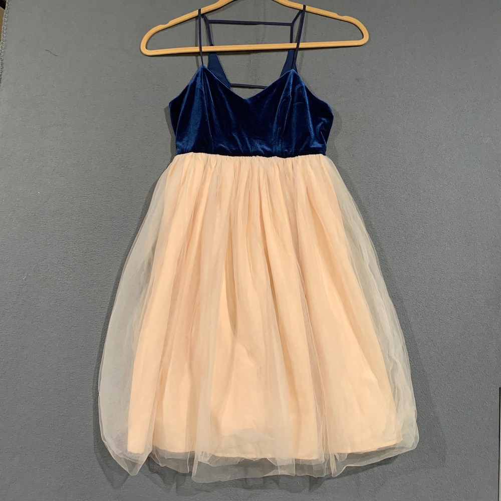 LC Lauren Conrad Runway Velvet Tulle Fit Flare Dress Navy Peach Coquette Size 4